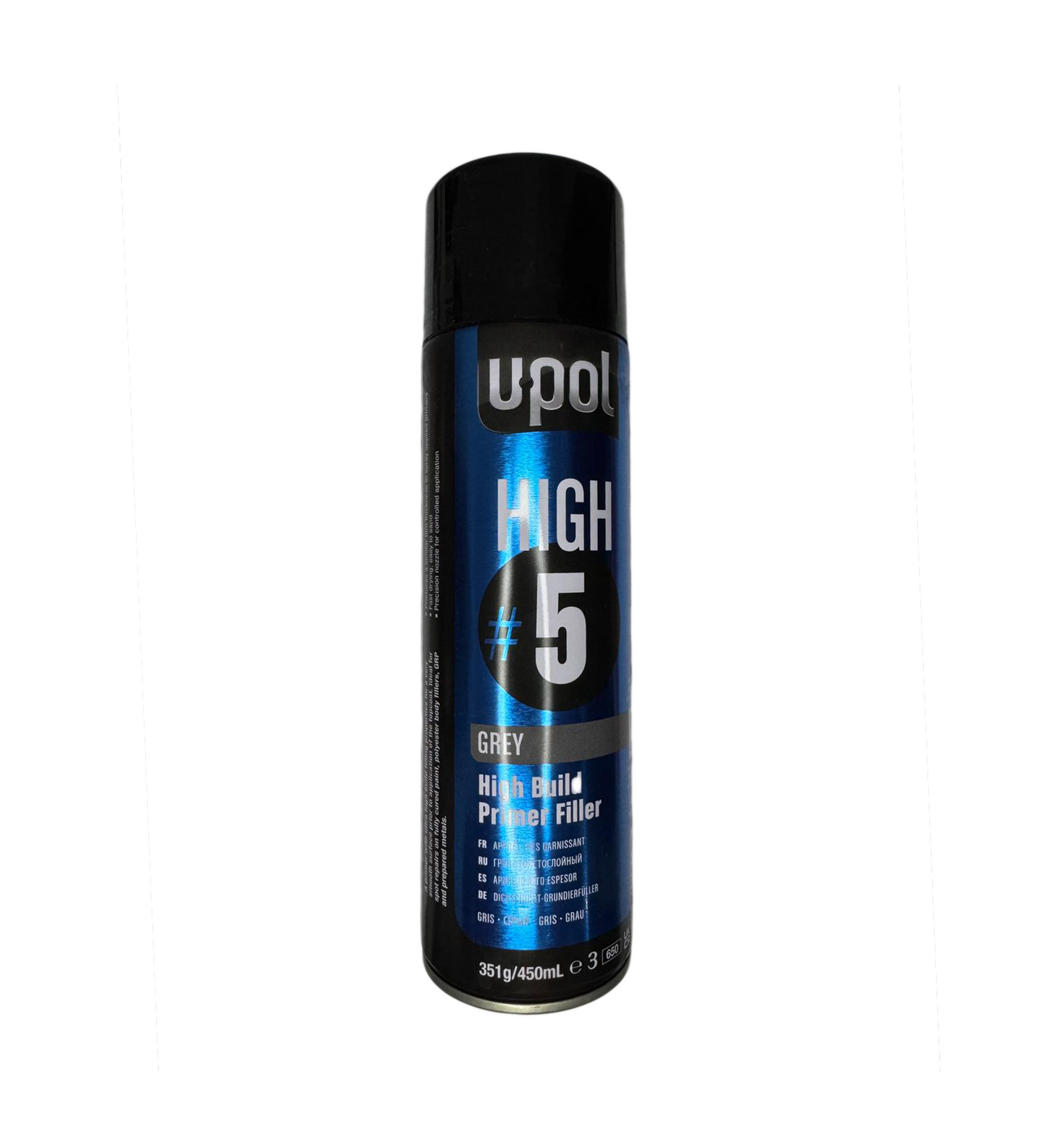Spray Filler U-POL High 5 450ml, grund de incarcare gri pentru metal si plastic